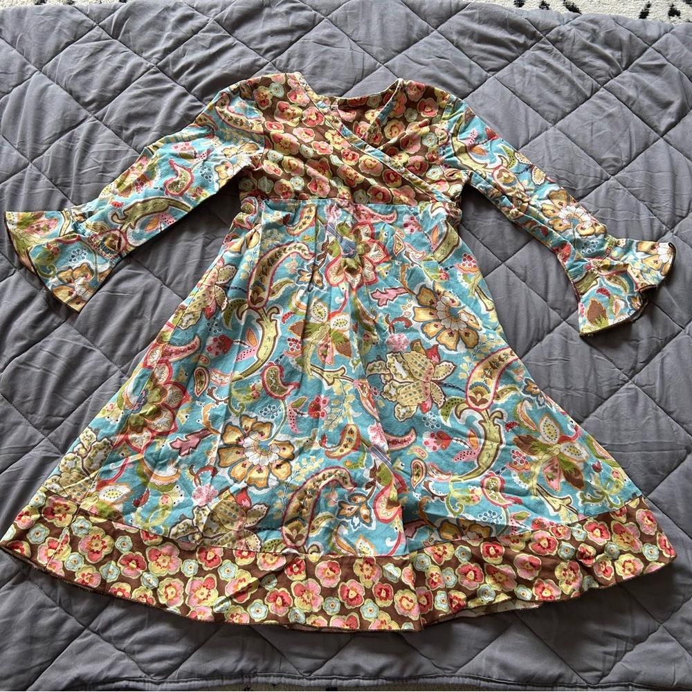 Colorful Paisley Kids Casual Dress Long Sleeve Cotton